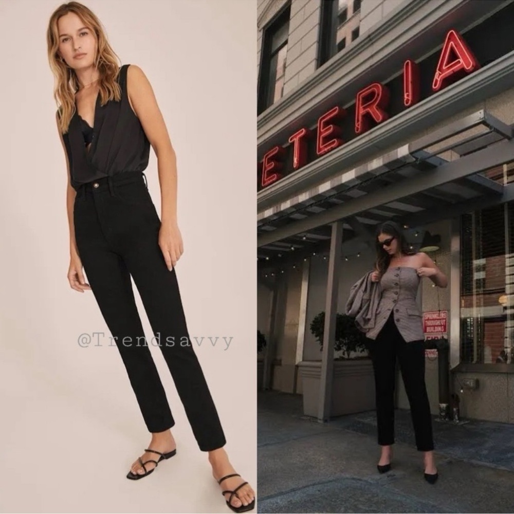 Anthropologie Favorite Daughter Valentina Super High Rise Black Ankle Jeans 28